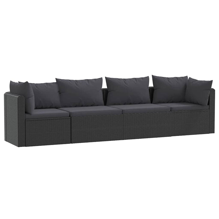 havesofasæt med hynder 4 dele polyrattan sort