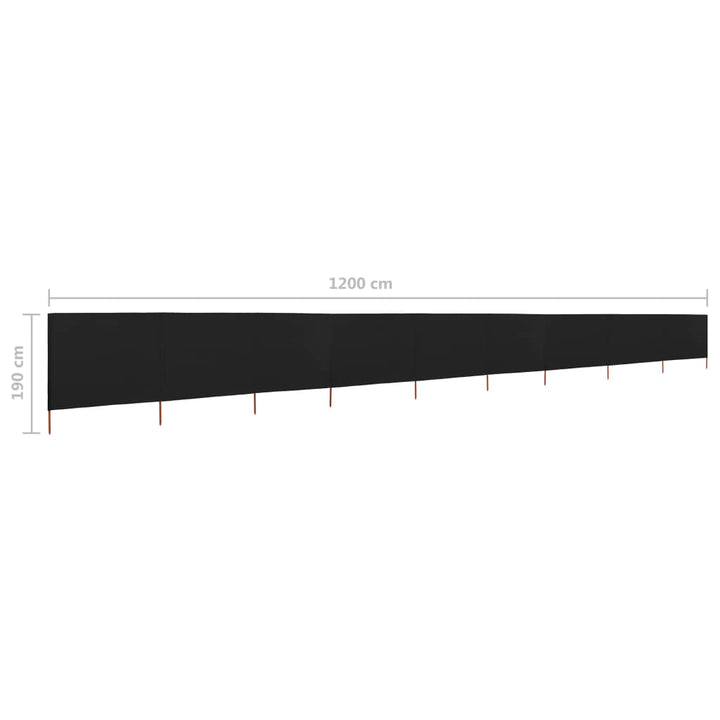 9-panels læsejl 1200x160 cm stof sort