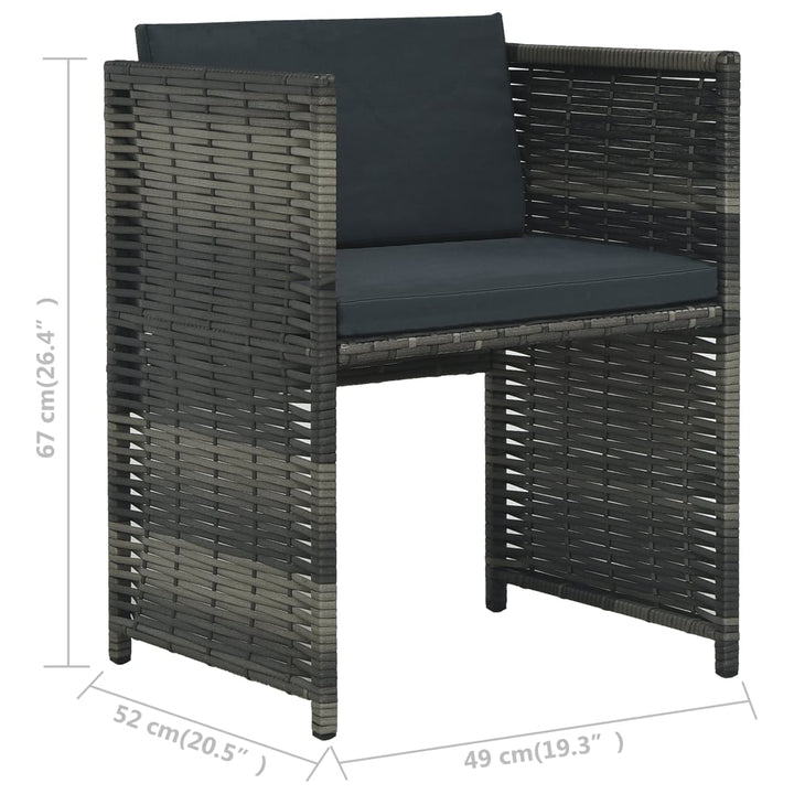 bistrosæt 3 dele med hynder polyrattan grå