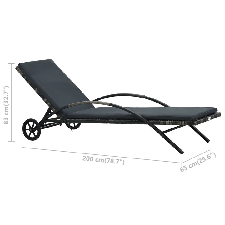 liggestol med hynde og hjul polyrattan antracitgrå