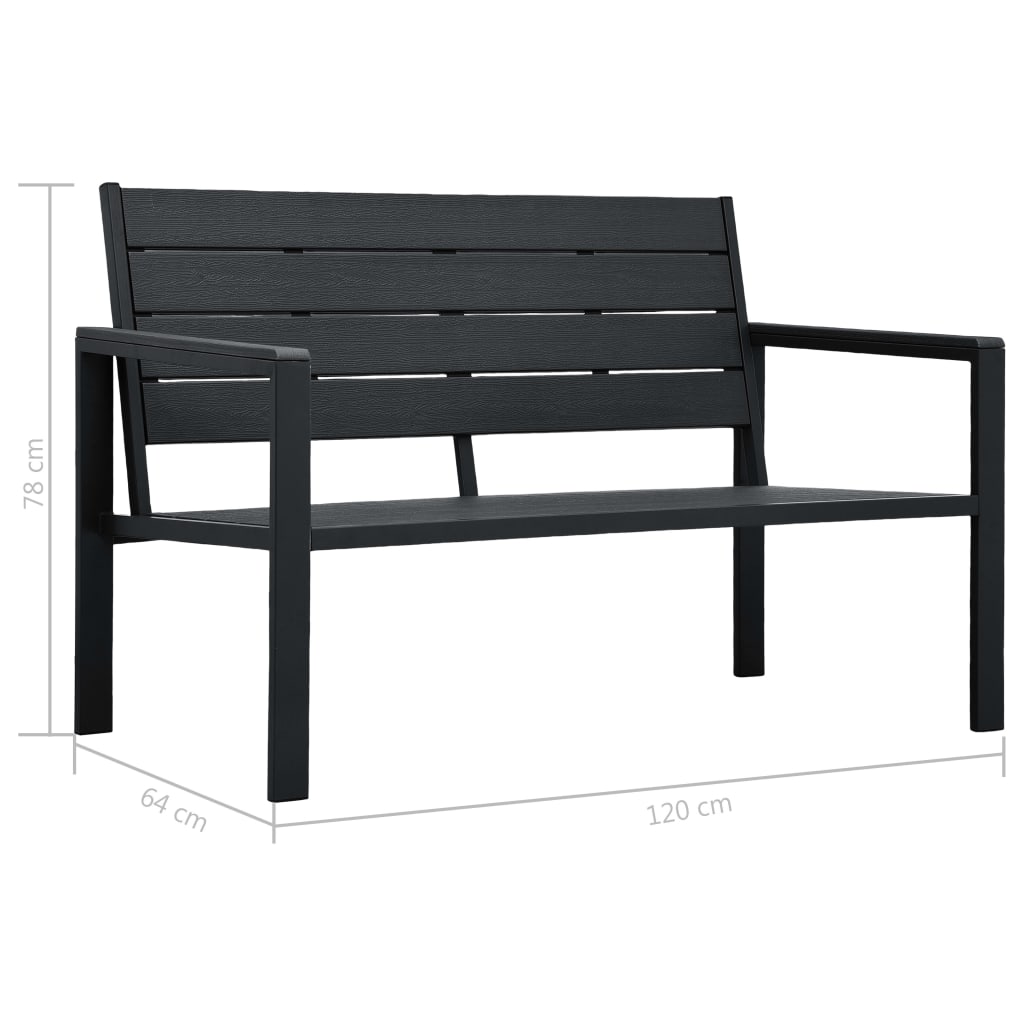 havebænk 120 cm HDPE trælook sort