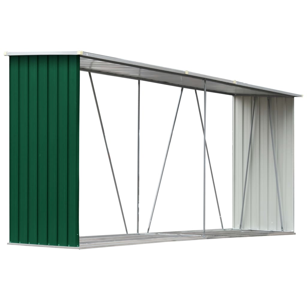 brændeskur til haven 330x84x152 cm galvaniseret stål grøn