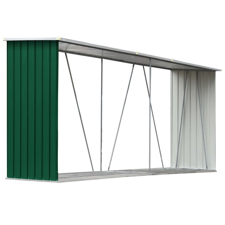 brændeskur til haven 330x84x152 cm galvaniseret stål grøn
