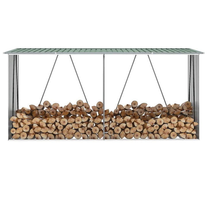 brændeskur til haven 330x84x152 cm galvaniseret stål grøn