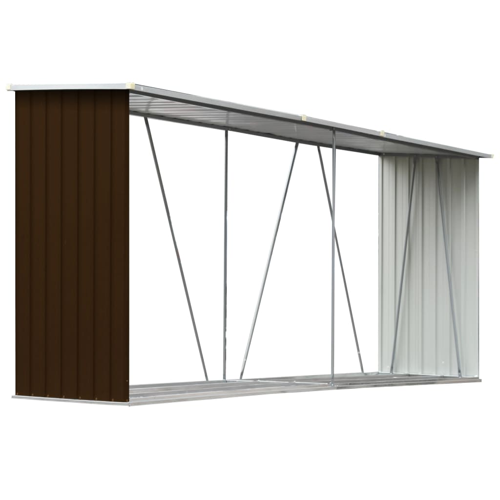 brændeskur til haven 330x84x152 cm galvaniseret stål brun