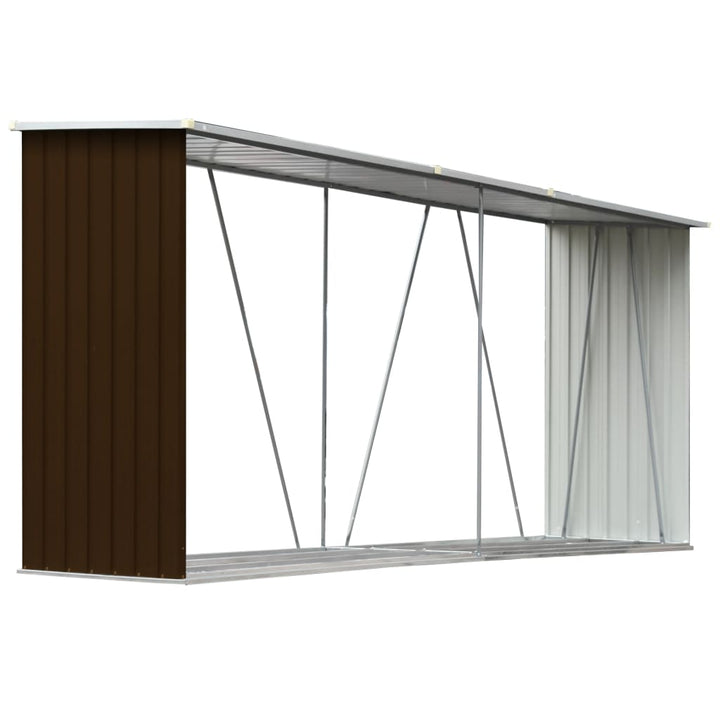 brændeskur til haven 330x84x152 cm galvaniseret stål brun