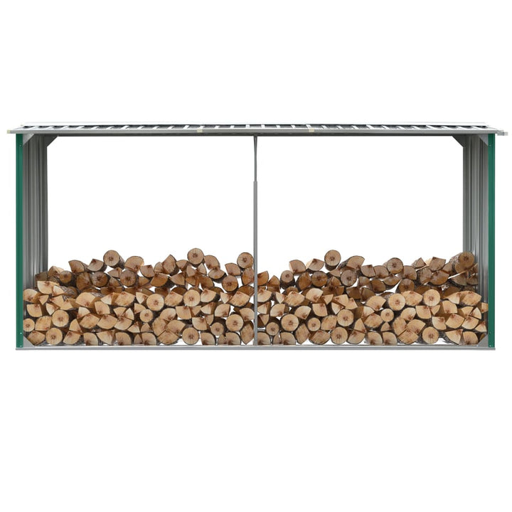 brændeskur til haven 330 x 92 x 153 cm galvaniseret stål grøn