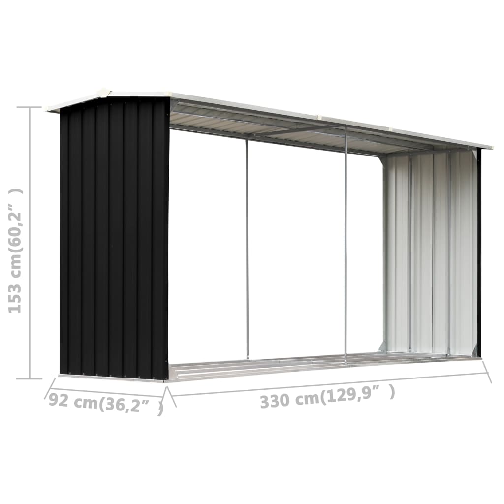 brændeskur 330 x 92 x 153 cm galvaniseret stål antracitgrå