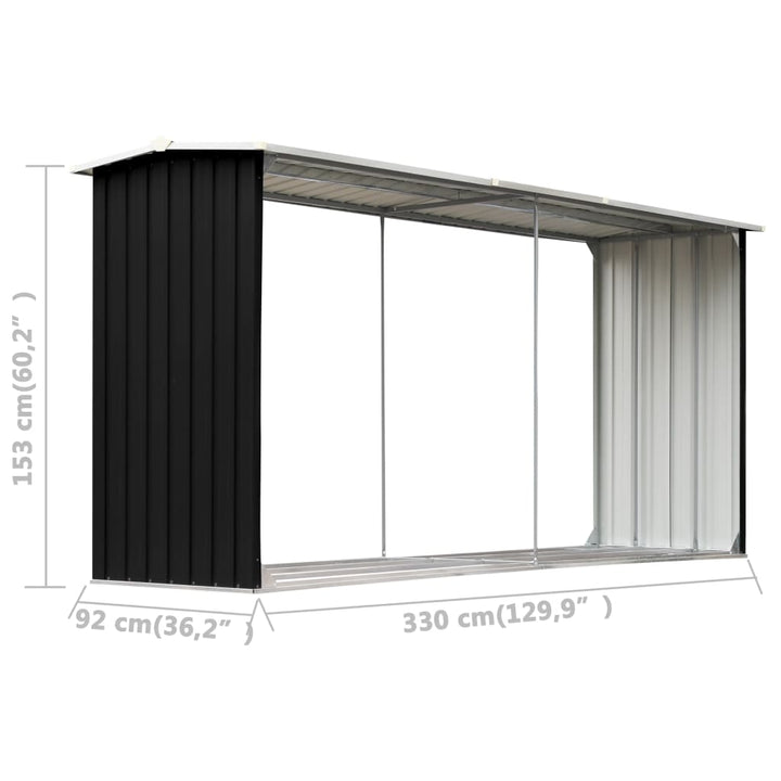brændeskur 330 x 92 x 153 cm galvaniseret stål antracitgrå