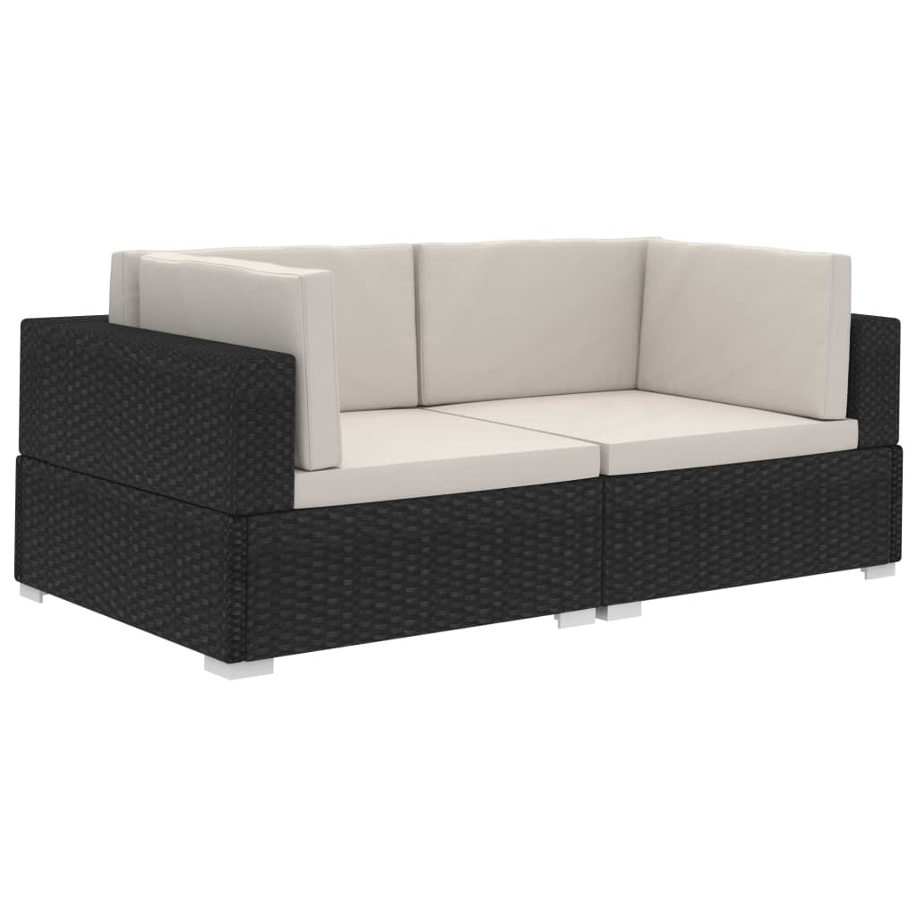 hjørnesæde til sofa med hynder 2 stk. polyrattan sort