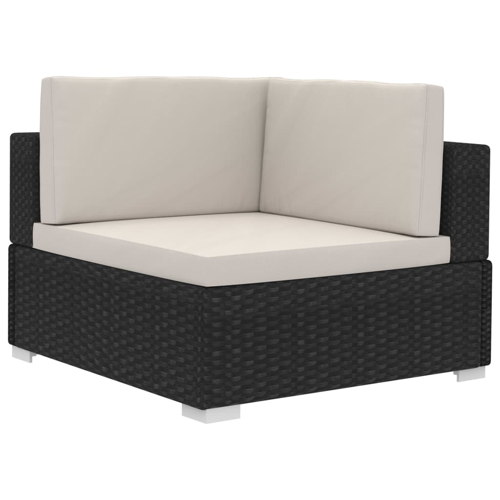 hjørnesæde til sofa med hynder 2 stk. polyrattan sort