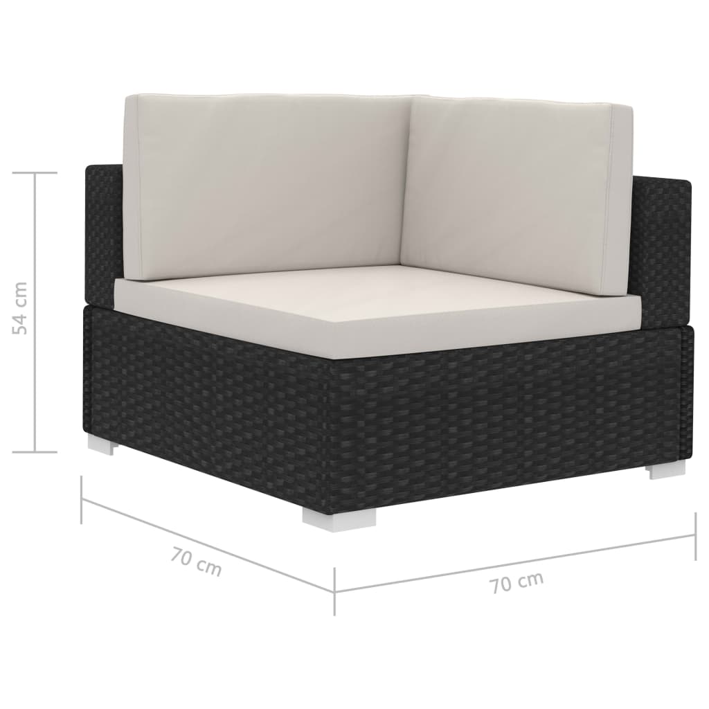 hjørnesæde til sofa med hynder 2 stk. polyrattan sort