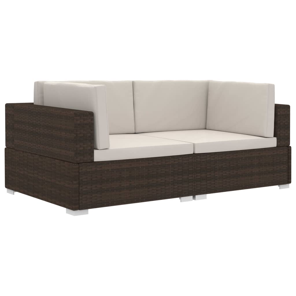 hjørnesæde til sofa med hynder 2 stk. polyrattan brun