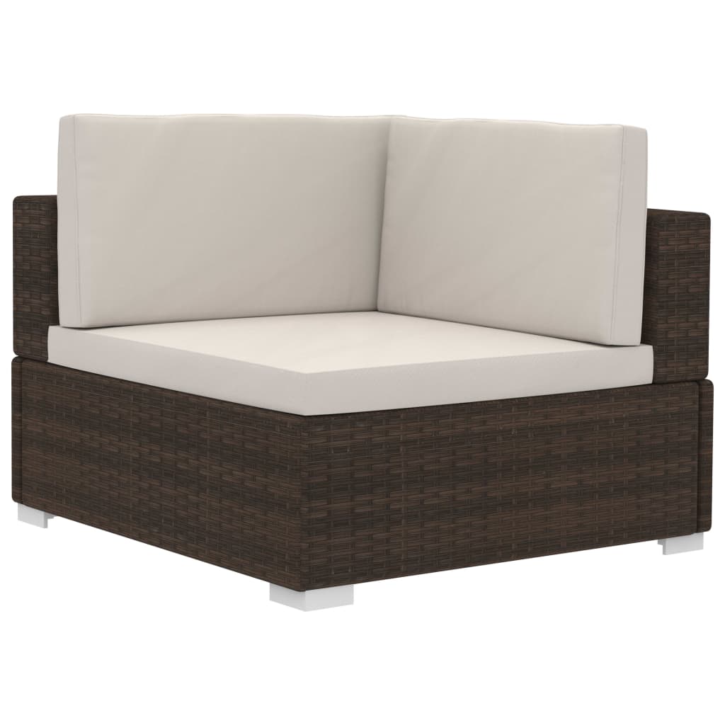 hjørnesæde til sofa med hynder 2 stk. polyrattan brun