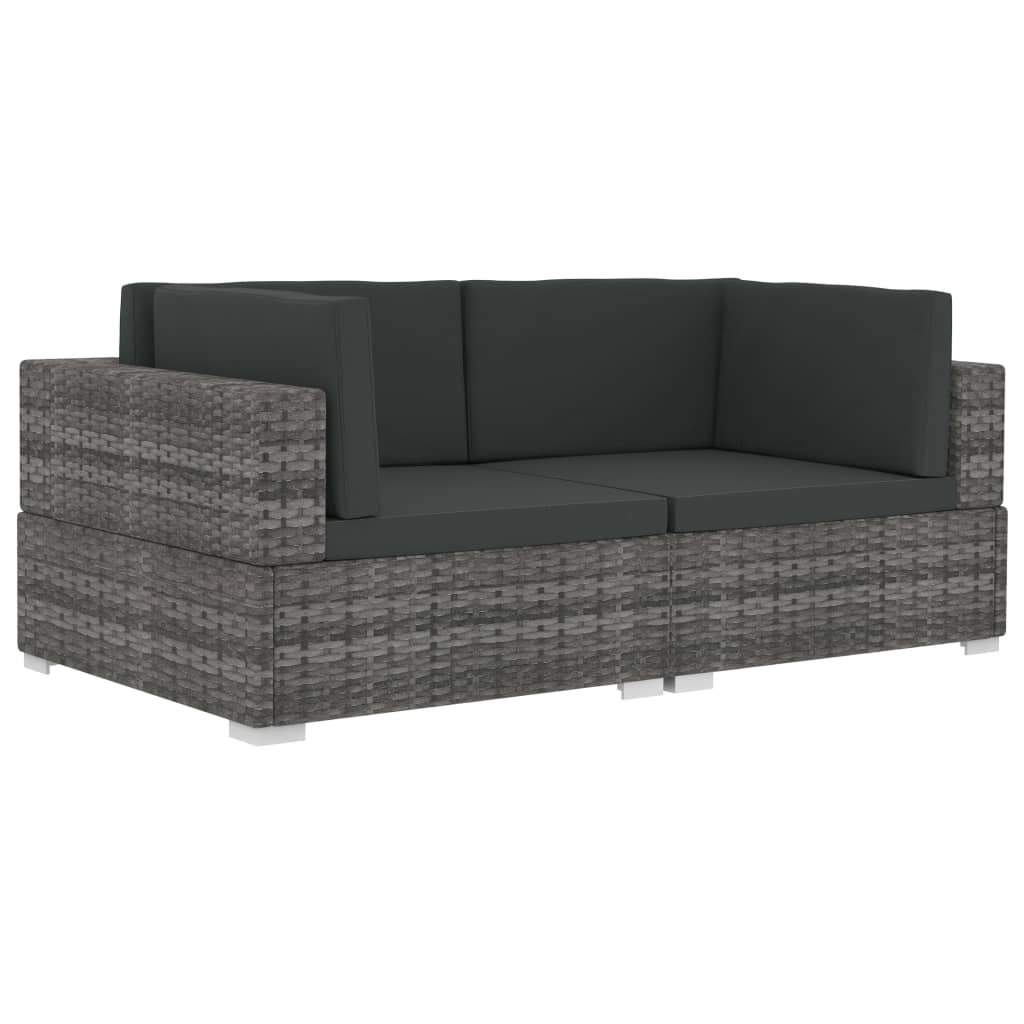 hjørnesæde til sofa med hynder 2 stk. polyrattan grå