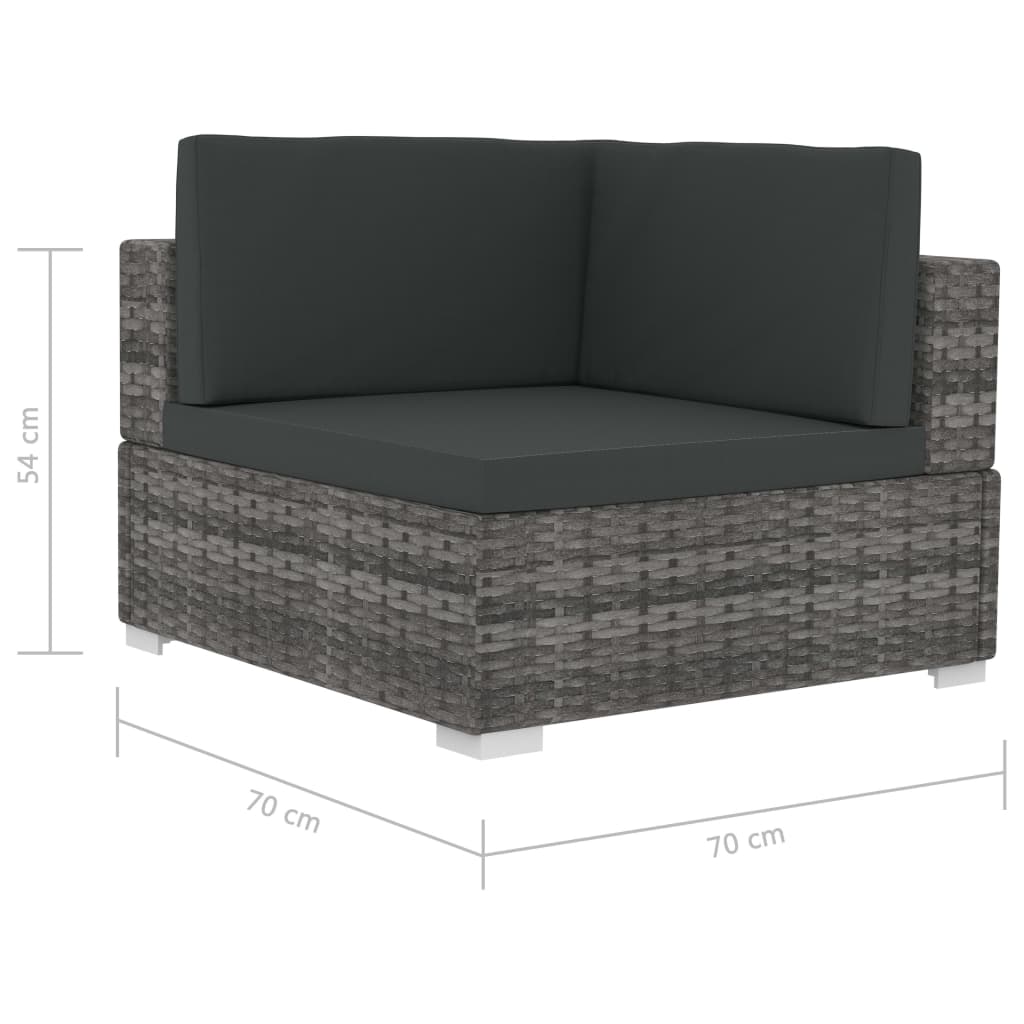 hjørnesæde til sofa med hynder 2 stk. polyrattan grå