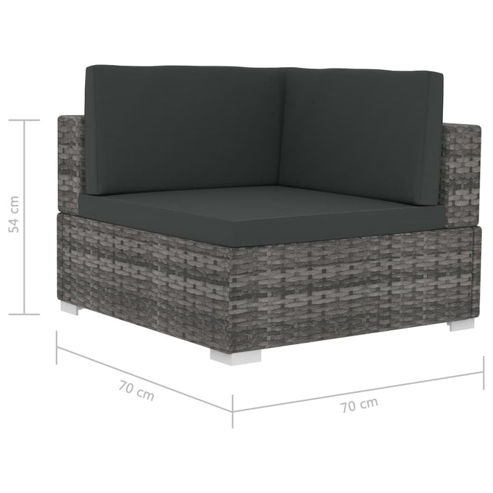 hjørnesæde til sofa med hynder 2 stk. polyrattan grå