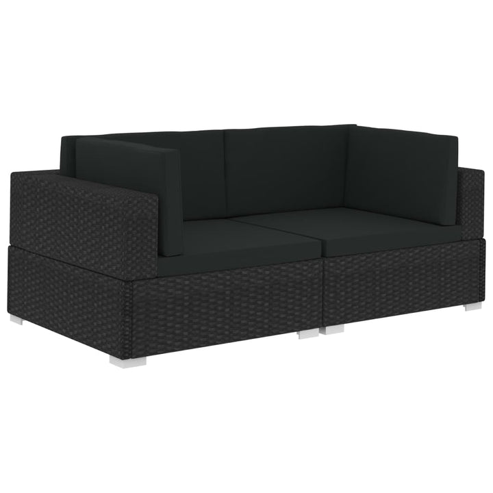 hjørnesæde til sofa med hynder 2 stk. polyrattan sort