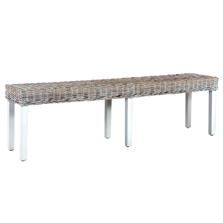 bænk 160 cm naturlig kubu-rattan massivt mangotræ hvid