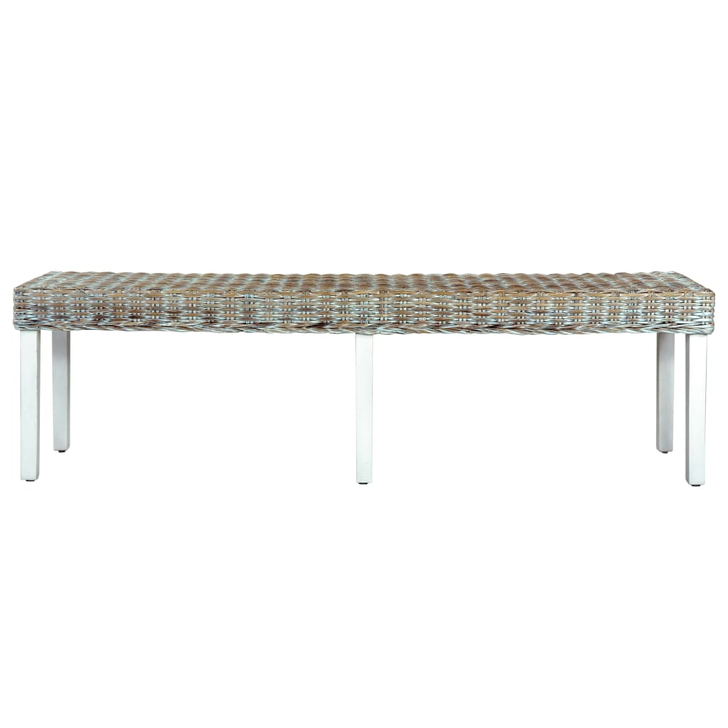 bænk 160 cm naturlig kubu-rattan massivt mangotræ hvid