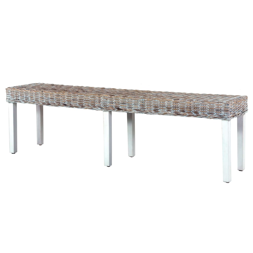 bænk 160 cm naturlig kubu-rattan massivt mangotræ hvid