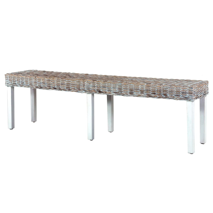 bænk 160 cm naturlig kubu-rattan massivt mangotræ hvid