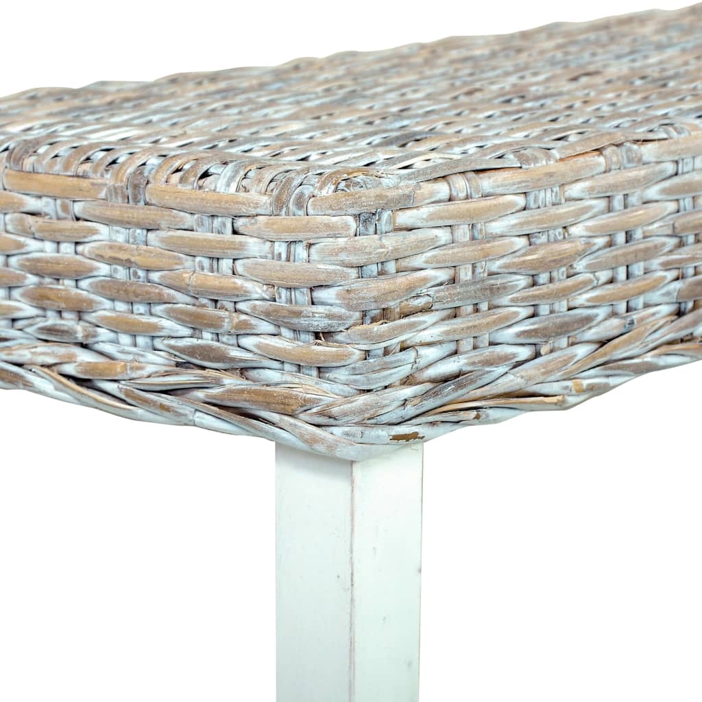 bænk 160 cm naturlig kubu-rattan massivt mangotræ hvid