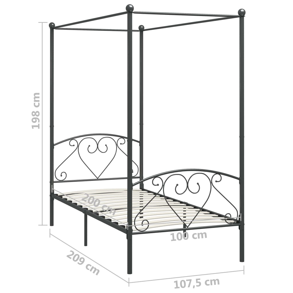 sengestel til himmelseng 100 x 200 cm metal grå