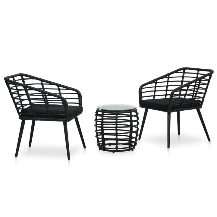 bistrosæt 3 dele polyrattan sort