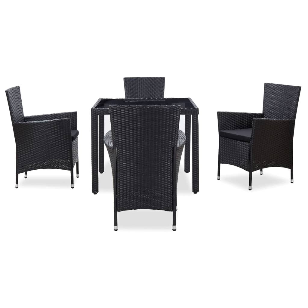 udendørs spisebordssæt 5 dele polyrattan sort