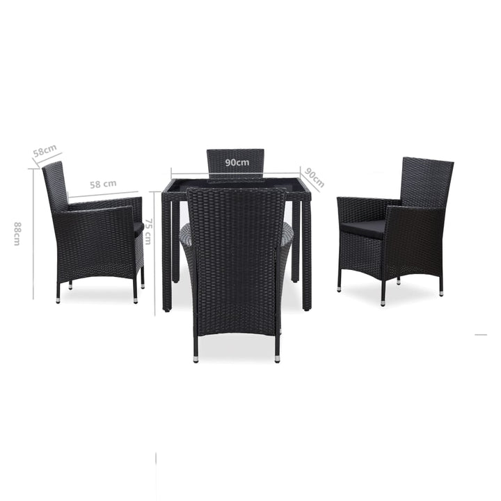 udendørs spisebordssæt 5 dele polyrattan sort