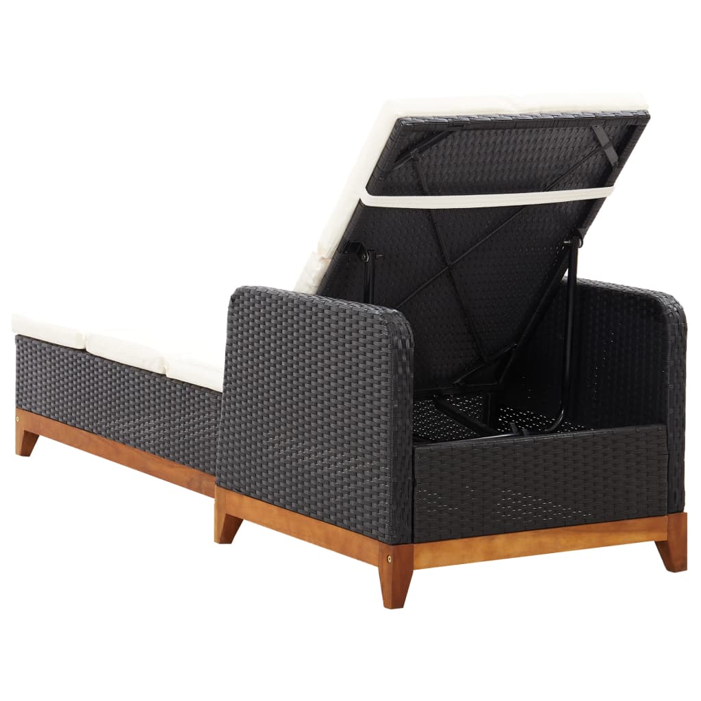 liggestol polyrattan og massivt akacietræ sort