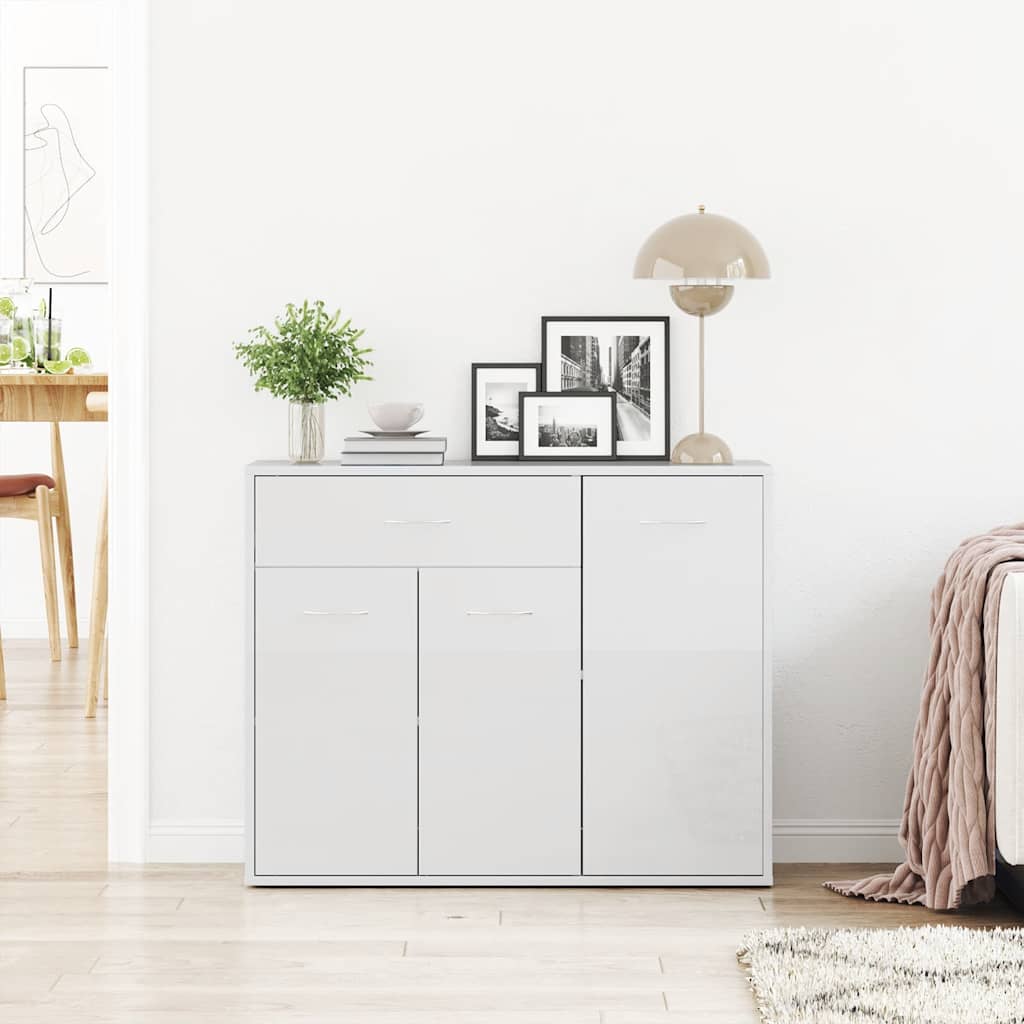 skænk 88x30x70 cm konstrueret træ hvid højglans