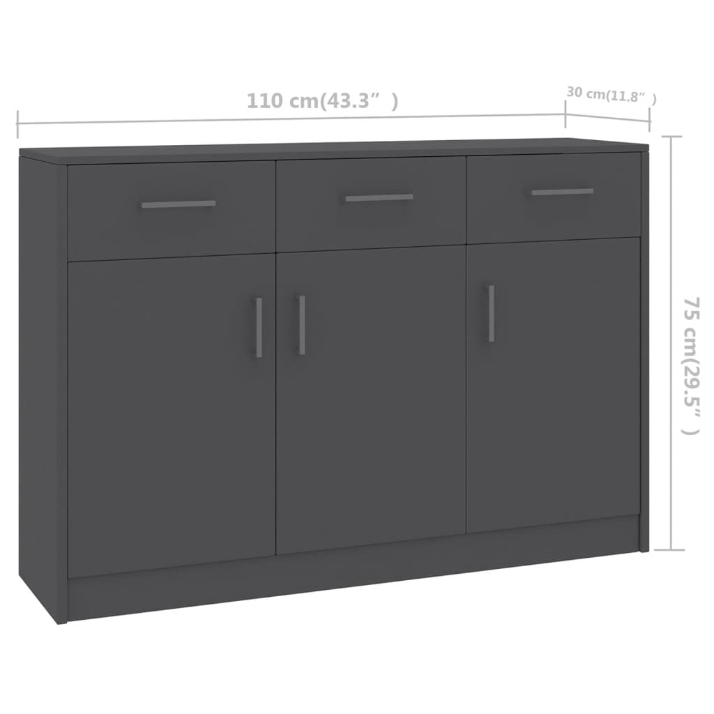 skænk 110x30x75 konstrueret træ grå