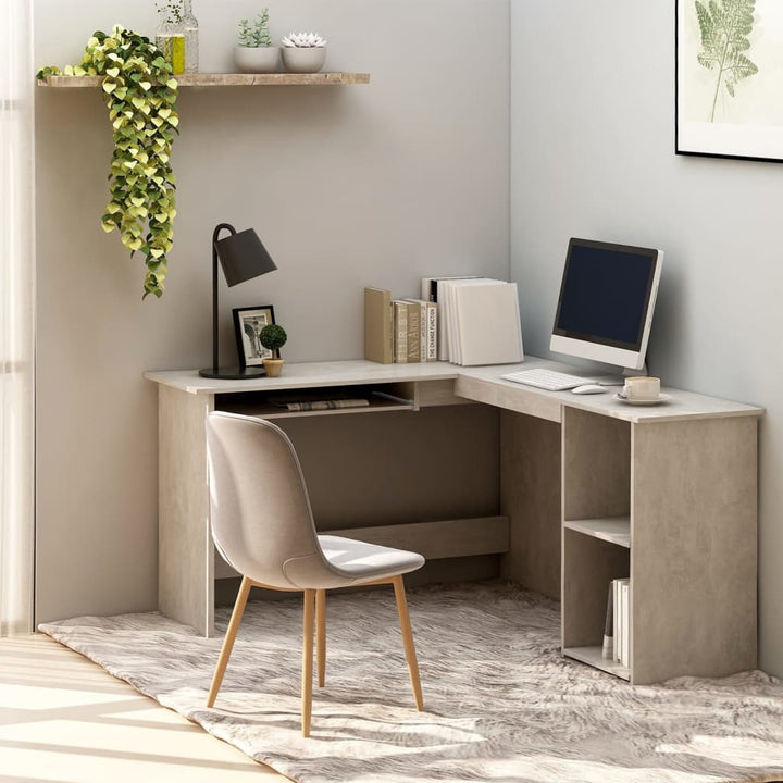 L-formet skrivebord 120x140x75 cm konstrueret træ betongrå