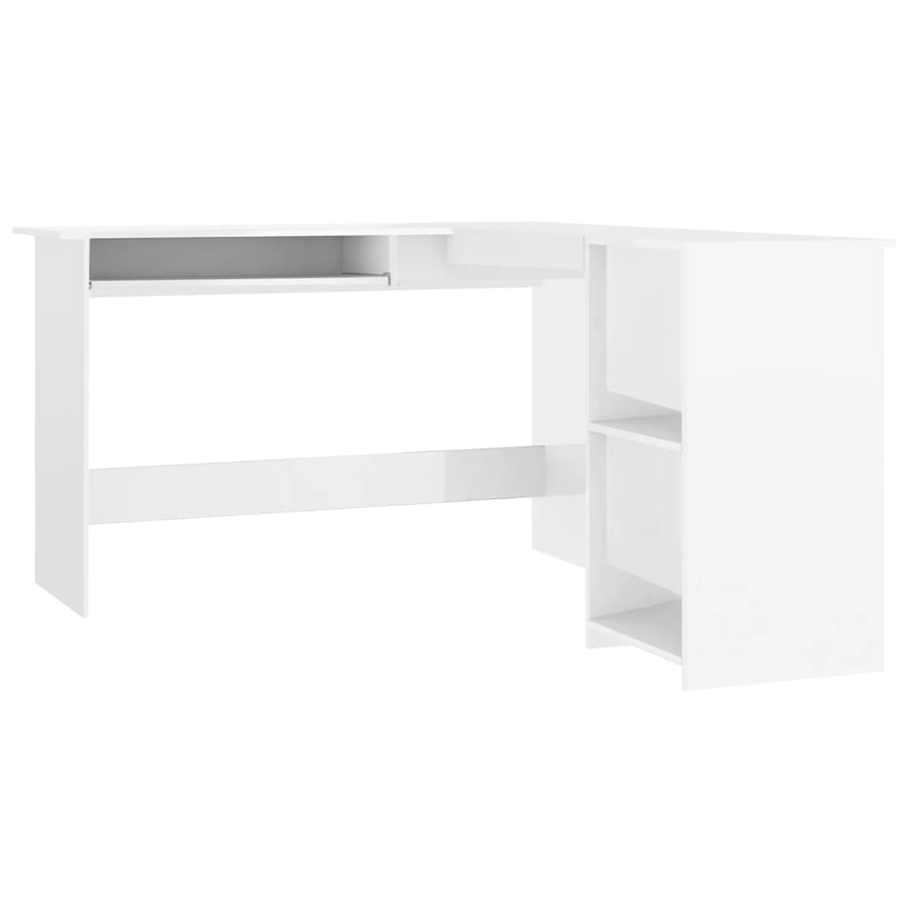 L-formet skrivebord 120x140x75 cm konstrueret træ hvid højglans