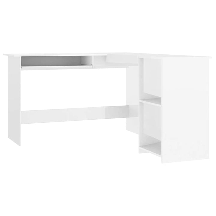L-formet skrivebord 120x140x75 cm konstrueret træ hvid højglans
