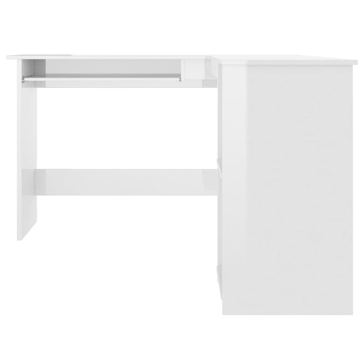 L-formet skrivebord 120x140x75 cm konstrueret træ hvid højglans