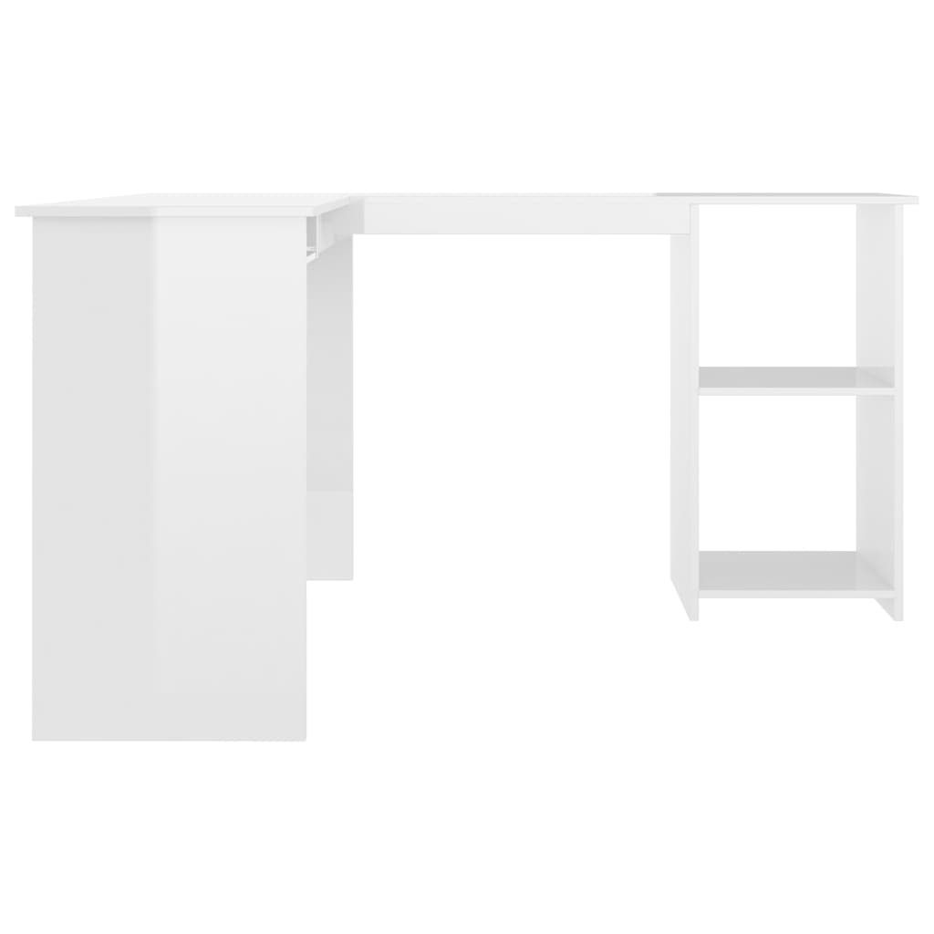 L-formet skrivebord 120x140x75 cm konstrueret træ hvid højglans