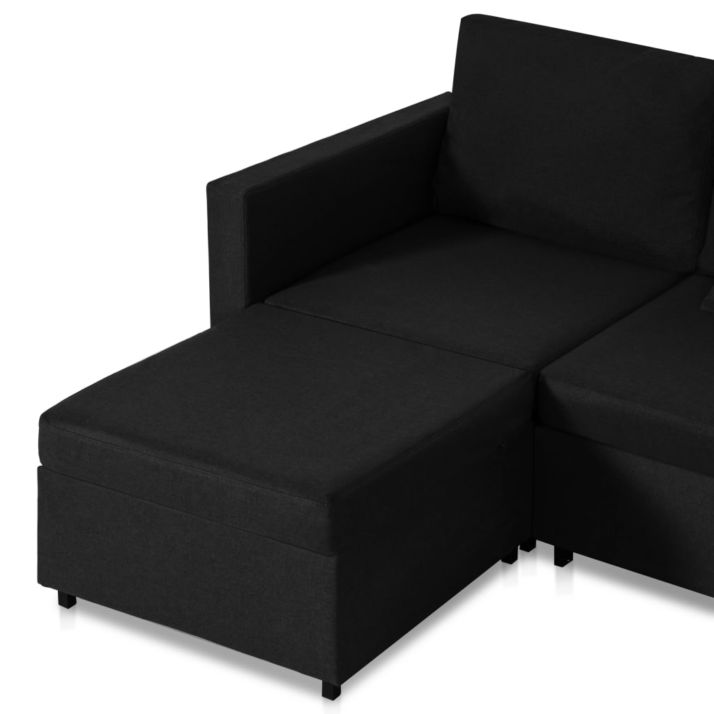 4-personers sovesofa med udtræk stof sort