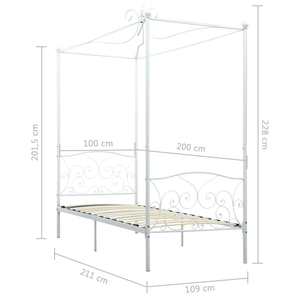sengestel til himmelseng 100 x 200 cm metal hvid
