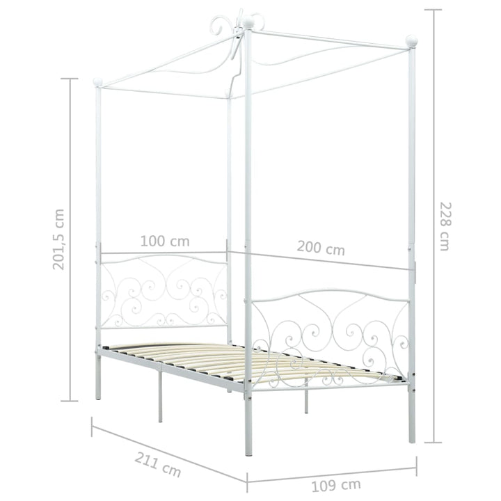 sengestel til himmelseng 100 x 200 cm metal hvid