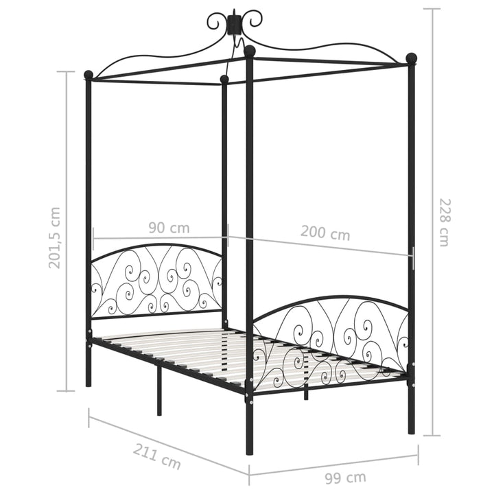 sengestel til himmelseng 90 x 200 cm metal sort