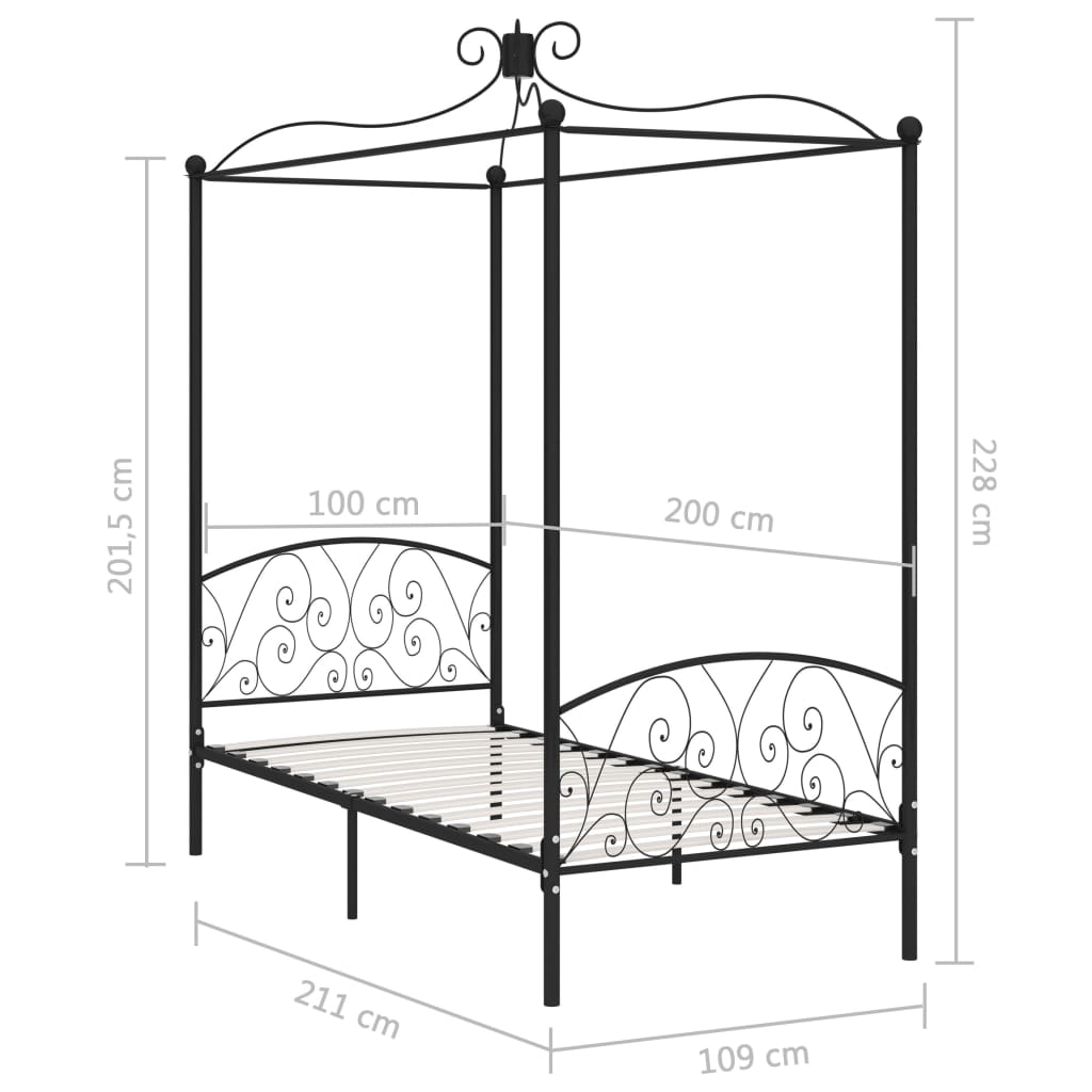 sengestel til himmelseng 100 x 200 cm metal sort