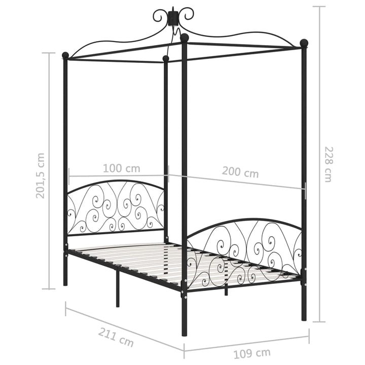 sengestel til himmelseng 100 x 200 cm metal sort