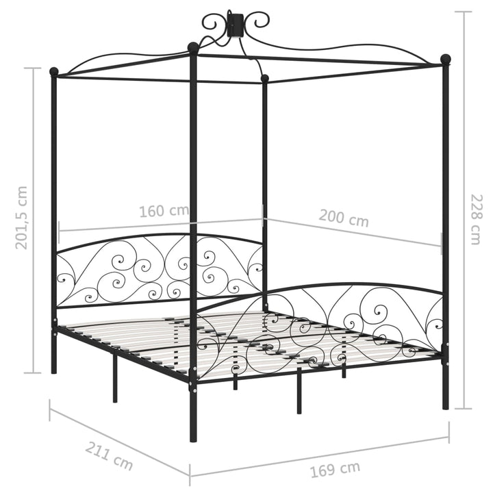 sengestel til himmelseng 160 x 200 cm metal sort