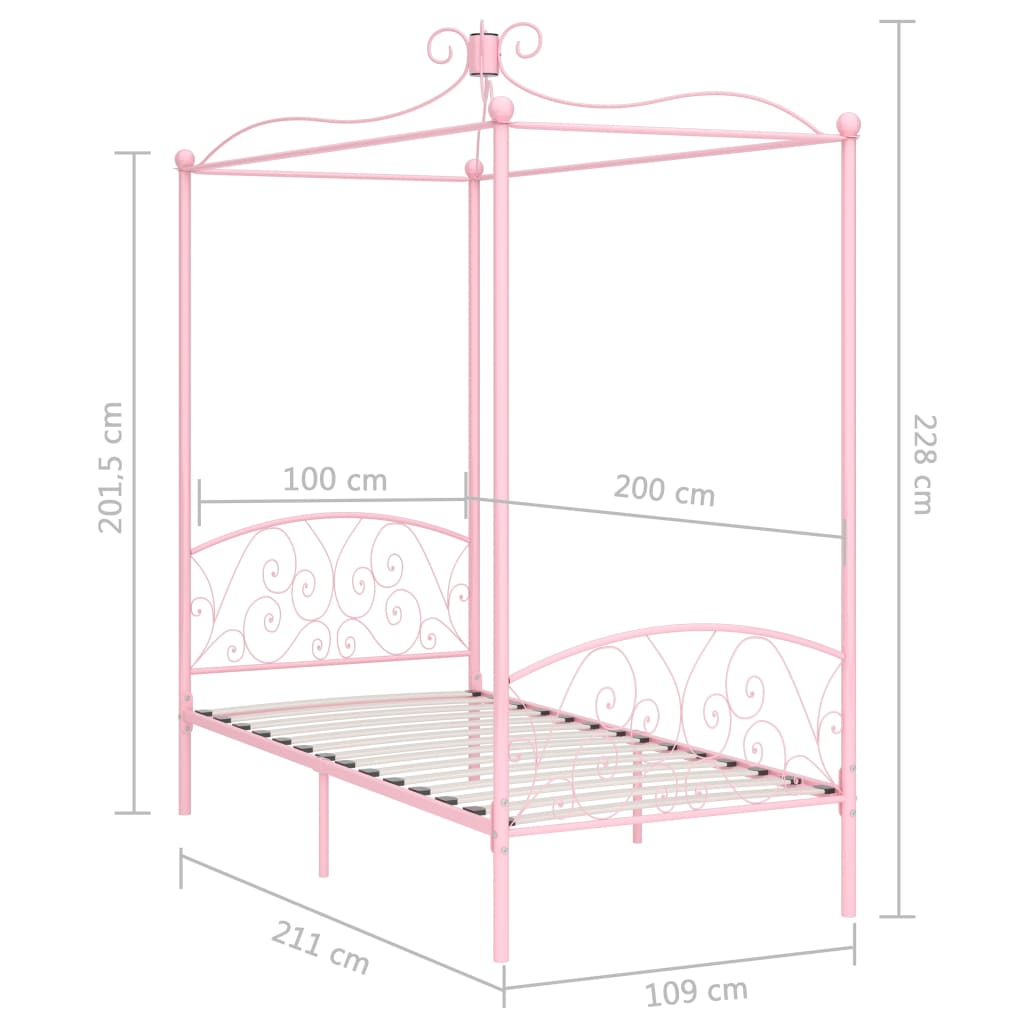 sengestel til himmelseng 100 x 200 cm metal pink