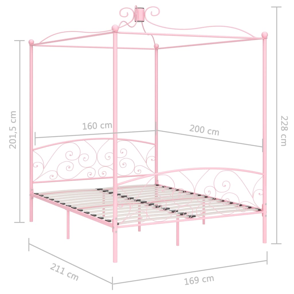 sengestel til himmelseng 160 x 200 cm metal pink