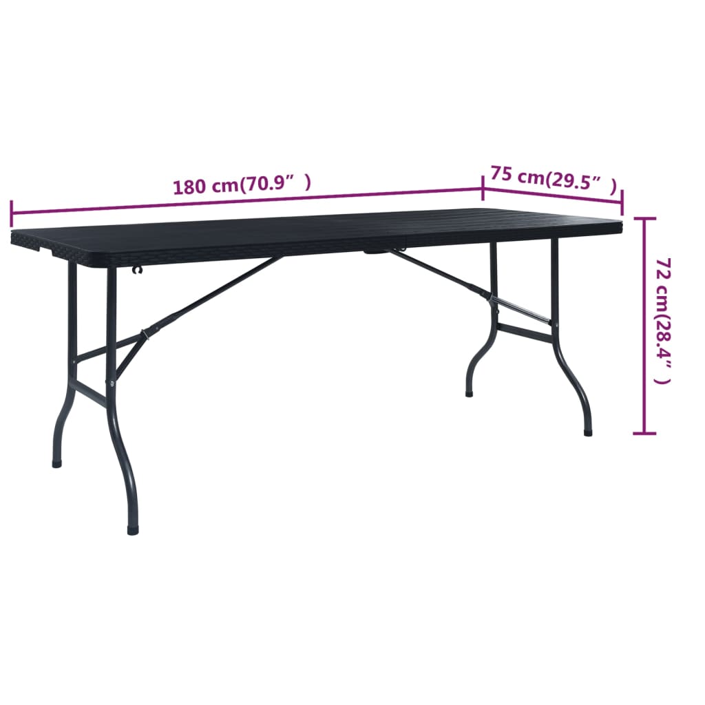 foldbart havebord 180x75x72 cm HDPE imiteret rattan sort