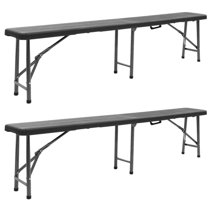foldbare havebænke 2 stk. 180 cm HDPE sort